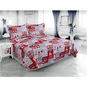 Marina Decoration Red, Grey, Silver and White Christmas Full/Queen Quilt Set - 3-Piece
