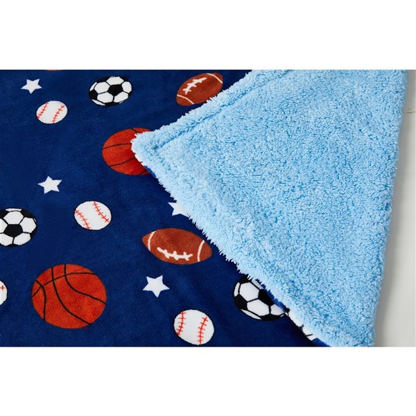 Marina Decoration Navy Blue 30-in W x 40-in L Sports Ball Flannel Fleece and Sherpa Blanket