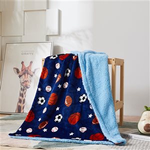 Marina Decoration Navy Blue 30-in W x 40-in L Sports Ball Flannel Fleece and Sherpa Blanket