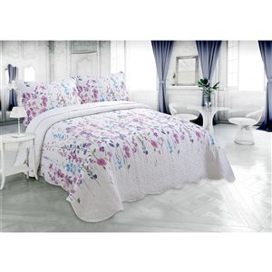 Marina Decoration Blue, Pink, Purple and White Floral Full/Queen Quilt Set - 3-Piece