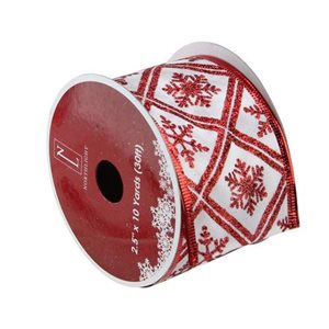 Northlight 2.5-in x 30-ft Red and White Snowflake Christmas Wired Craft Ribbon