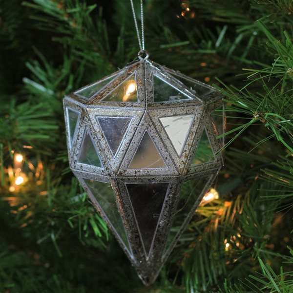 Northlight 5.5-in Grey and Clear Mirrored Geometric Drop Christmas Ornament