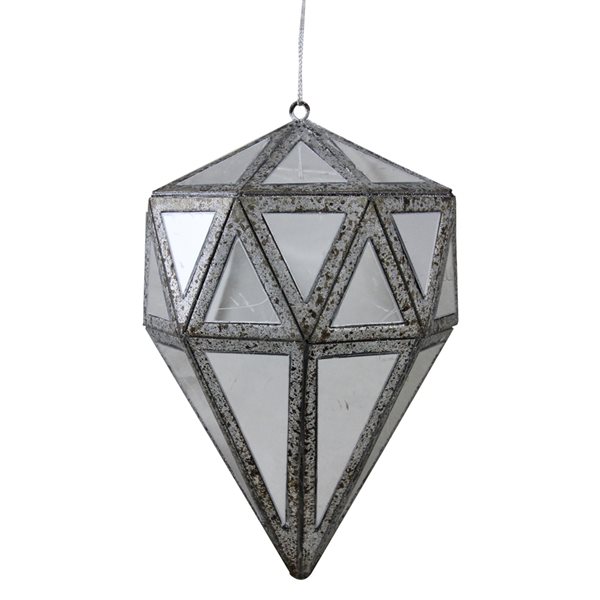 Northlight 5.5-in Grey and Clear Mirrored Geometric Drop Christmas Ornament