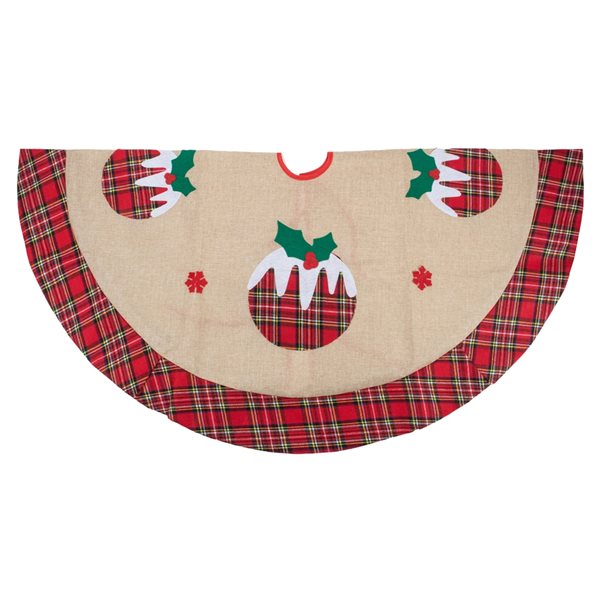 Northlight 36-in Burlap Plaid Tree Skirt with Christmas Puddings
