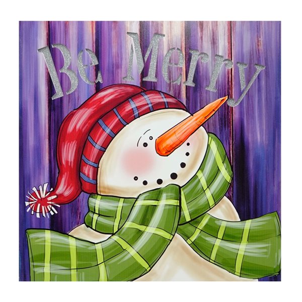Northlight 11.75-in x 11.75-in LED Lighted Be Merry Smiling Snowman Christmas Canvas Wall Art