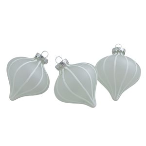 Northlight 3.25-in Clear and White Matte Frosted Glitter Stripes Glass Onion Ornaments - Pack of 3