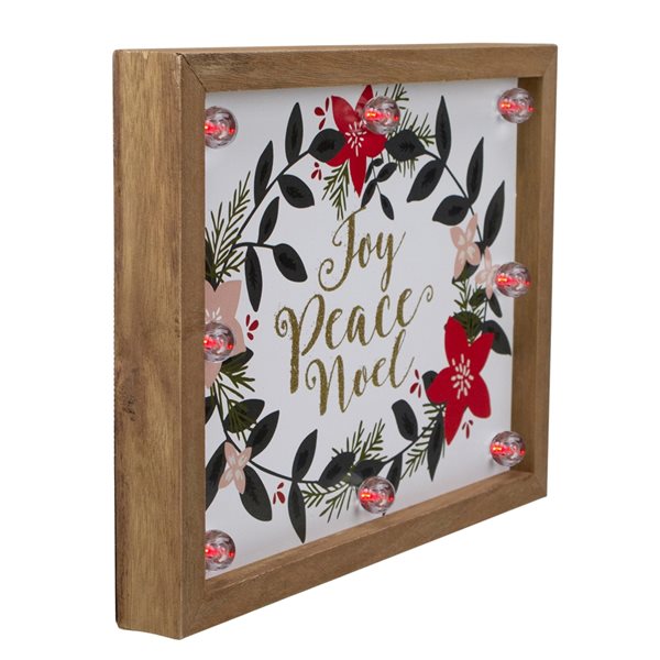 Northlight 11.8-in Brown Framed Floral Joy Peace Noel Wooden Christmas Wall Plaque