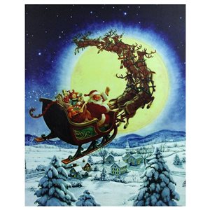 Northlight 19.75-in x 15.75-in LED Back Lit Flying Santa Claus and Sleigh Christmas Wall Art