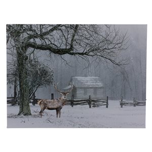 Northlight 11.75-in x 15.75-in Lighted Winter Cottage Forest Scene Christmas Canvas Wall Art