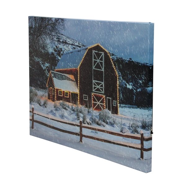 Northlight 15.75-in x 12-in LED Fibre Optic Snowy Red Barn Christmas Canvas Wall Art