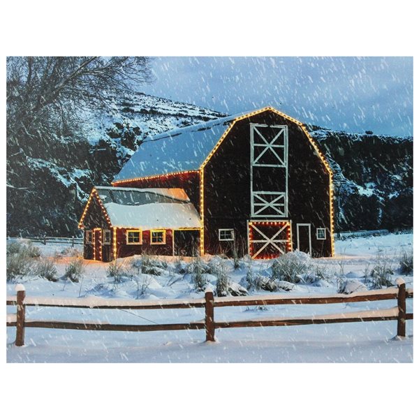 Northlight 15.75-in x 12-in LED Fibre Optic Snowy Red Barn Christmas Canvas Wall Art