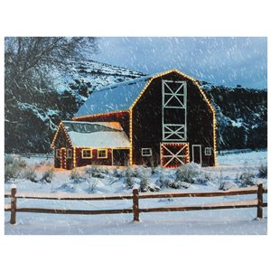 Northlight 15.75-in x 12-in LED Fibre Optic Snowy Red Barn Christmas Canvas Wall Art