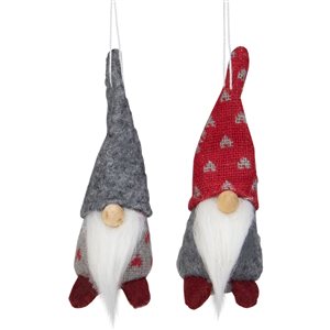 Northlight 4.25-in Grey and Red Santa Gnomes Christmas Ornaments - Set of 2