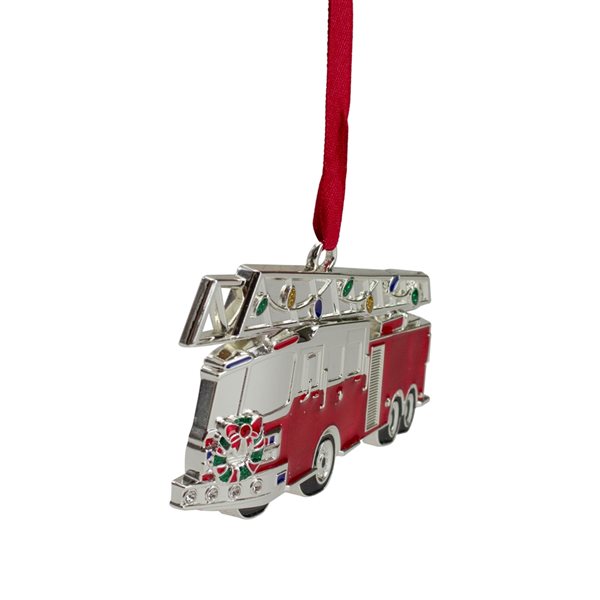 Northlight 3.5-in Silver Plated Fire Truck with European Crystals Christmas Ornament