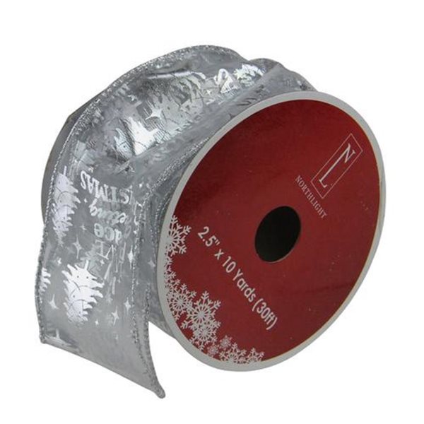 Northlight 2.5-in x 30-ft Silver Wired Christmas Words Craft Ribbon
