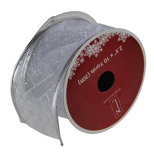 Northlight 2.5-in x 30-ft Shimmering Silver Diamond Christmas Wired Craft Ribbon