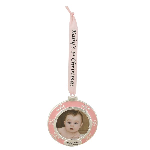 Northlight 3-in Pink Silver-Plated Baby's First Christmas Photo Ornament