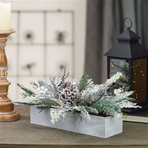 Northlight 19.5-in Frosted Pine and Berries Christmas Tabletop Decor