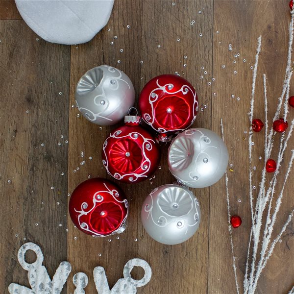 Northlight 3.25-in Red and Silver Retro Reflector Matte Glass Christmas Ball Set - Pack of 6