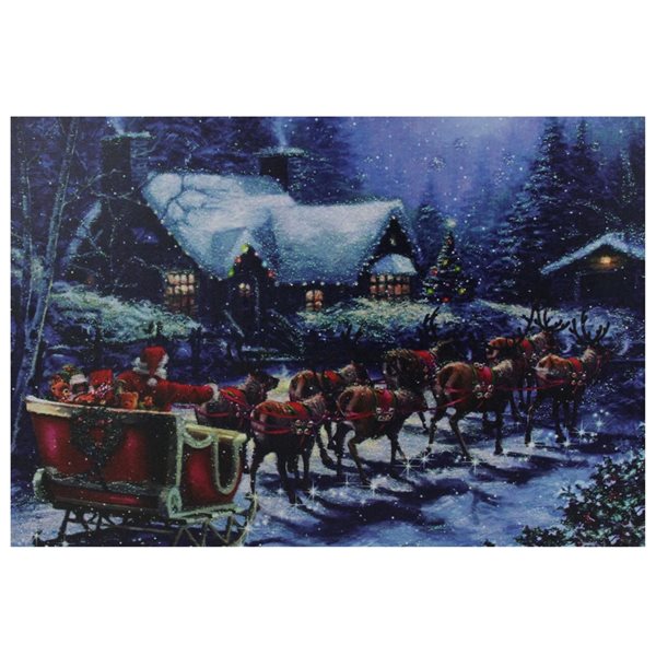 Northlight 15.75-in x 23.5-in LED Lighted Santa Claus in Sleigh Christmas Canvas Wall Art