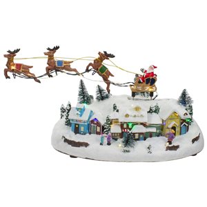 Northlight 12-in Lighted Christmas Village with a Flying Sleigh