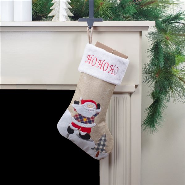 Northlight 19-in Beige and Red Ho Ho Ho Santa Claus Christmas Stocking