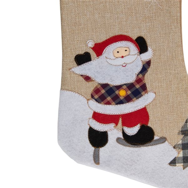 Northlight 19-in Beige and Red Ho Ho Ho Santa Claus Christmas Stocking