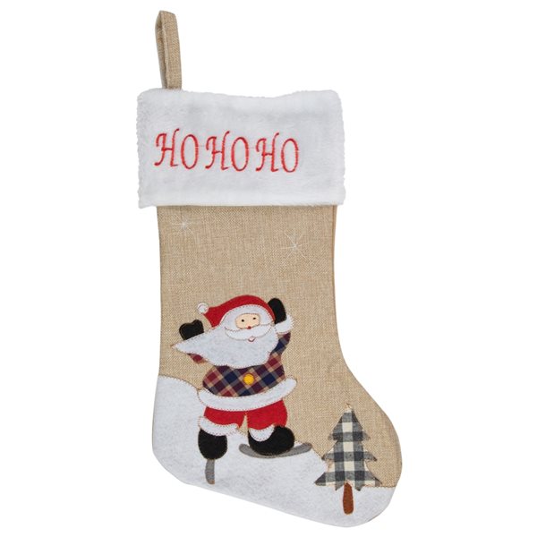 Northlight 19-in Beige and Red Ho Ho Ho Santa Claus Christmas Stocking