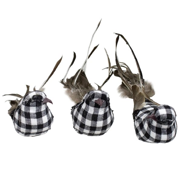 Northlight 9.75-in Black and White Plaid Clip-On Canary Christmas Ornaments - Set of 3