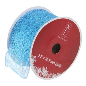 Northlight 2.5-in x 30-ft Glittering Blue Solid Wired Christmas Craft Ribbon