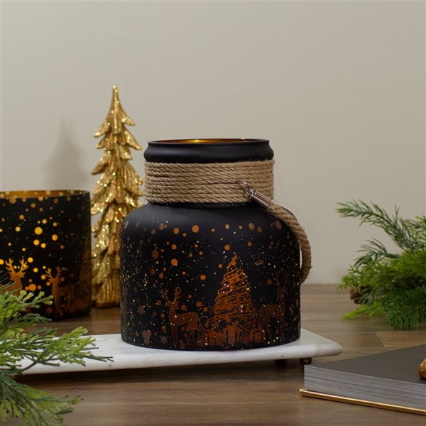 Northlight Gold Deer and Pine Trees Flameless Christmas Glass Candle Lantern