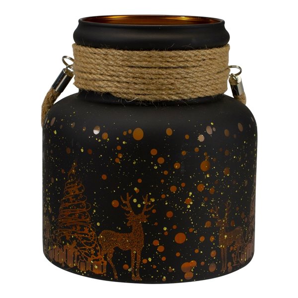 Northlight Gold Deer and Pine Trees Flameless Christmas Glass Candle Lantern