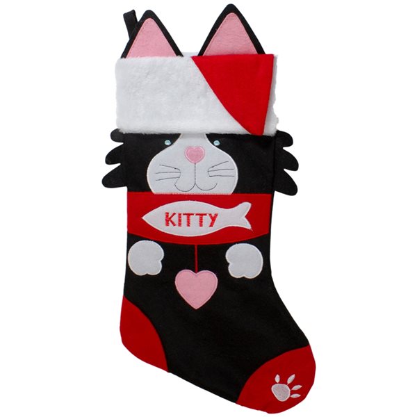 Northlight 19.5-in Black and Red Embroidered Kitty Cat Christmas Stocking