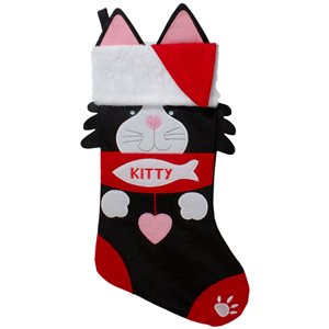 Northlight 19.5-in Black and Red Embroidered Kitty Cat Christmas Stocking
