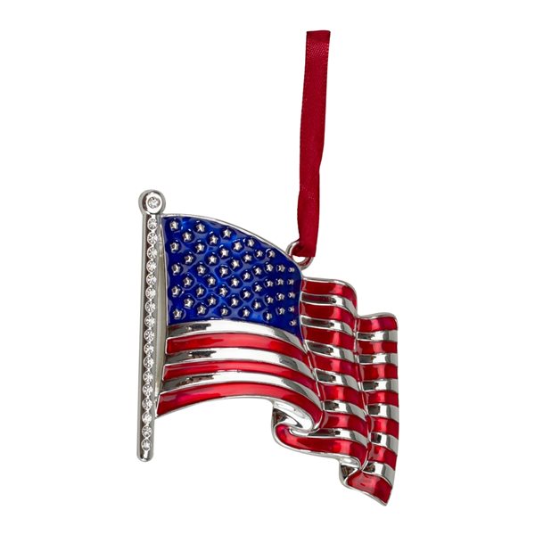 Northlight 3.25-in Silver Plated American Flag with European Crystals Christmas Ornament