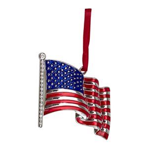 Northlight 3.25-in Silver Plated American Flag with European Crystals Christmas Ornament