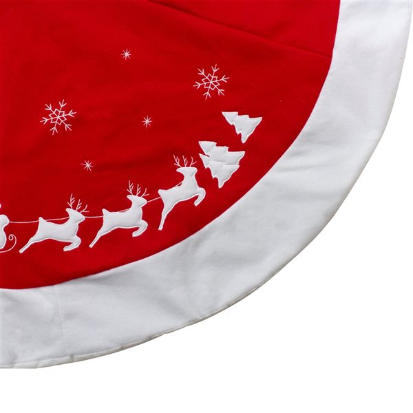 Northlight 48-in Red Sleigh and Reindeer Embroidered Christmas Tree Skirt