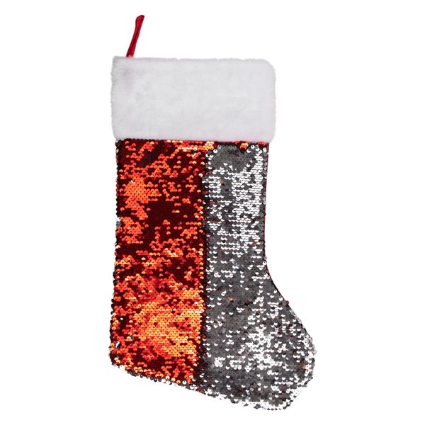 Northlight 19-in Red and Silver Sequin Christmas Stocking with White Faux Fur Cuff