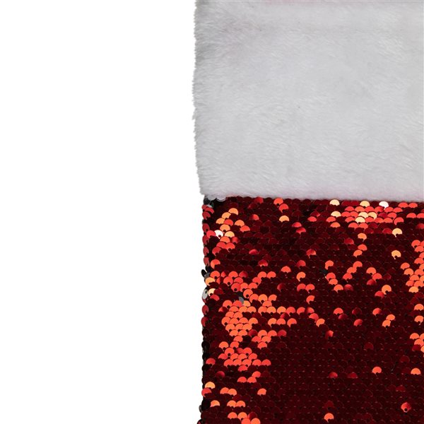 Northlight 19-in Red and Silver Sequin Christmas Stocking with White Faux Fur Cuff