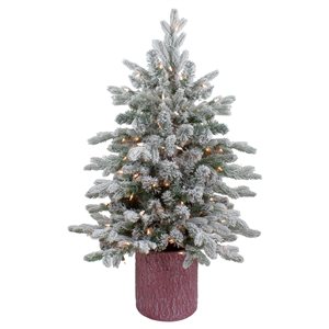 Northlight 4-ft Flocked Saratoga Spruce Artificial Tree in Pot with Clear Lights