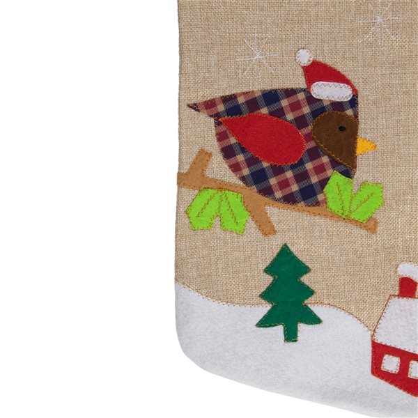 Northlight 19-in Beige and Red Let it Snow with Bird Christmas Stocking