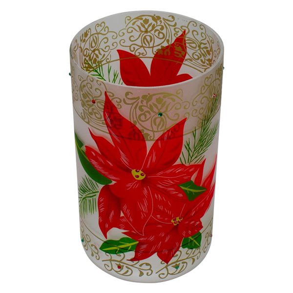 Northlight Hand-Painted Red Poinsettias Flameless Glass Christmas Candle Holder