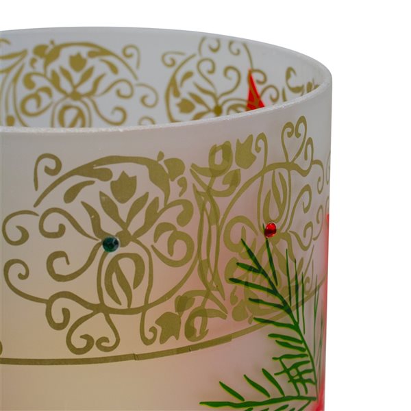 Northlight Hand-Painted Red Poinsettias Flameless Glass Christmas Candle Holder