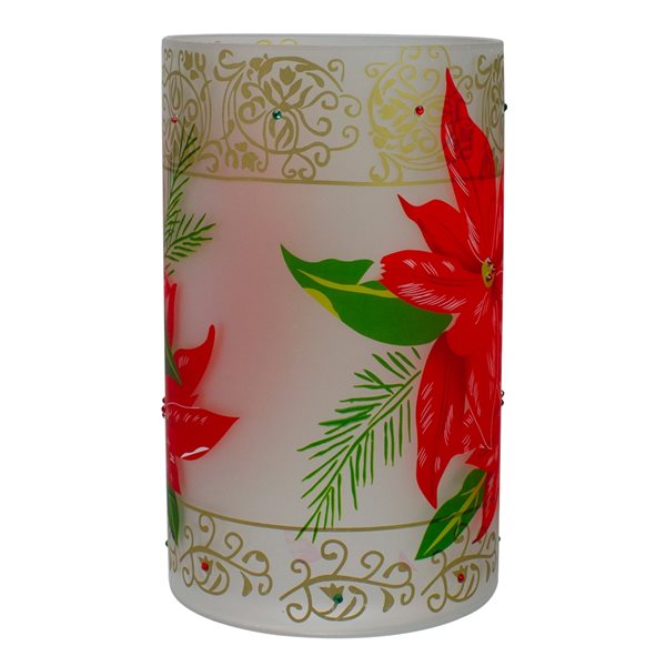 Northlight Hand-Painted Red Poinsettias Flameless Glass Christmas Candle Holder