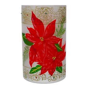 Northlight Hand-Painted Red Poinsettias Flameless Glass Christmas Candle Holder