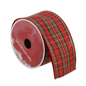 Northlight 2.5-in x 30-ft Red and Green Plaid Wired Christmas Craft Ribbon