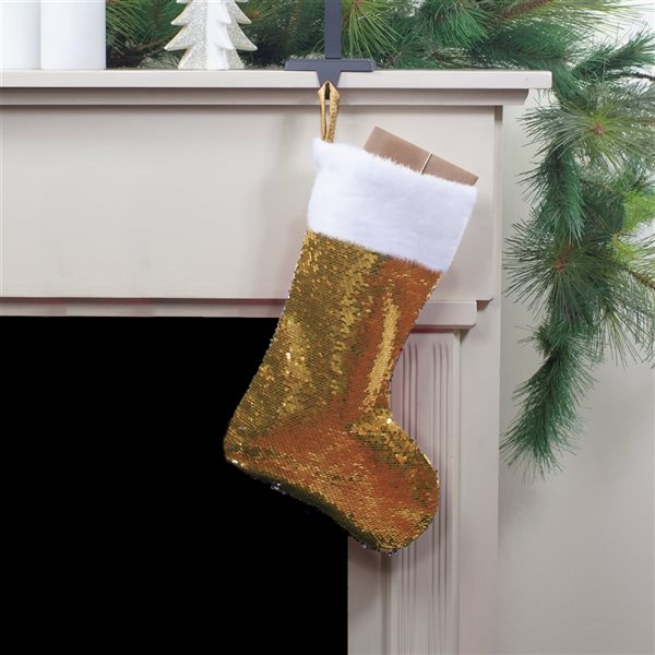 Northlight 19-in Gold and Silver Sequin Christmas Stocking with White Faux Fur Cuff