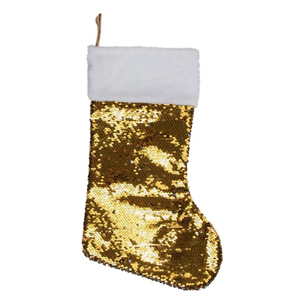 Northlight 19-in Gold and Silver Sequin Christmas Stocking with White Faux Fur Cuff