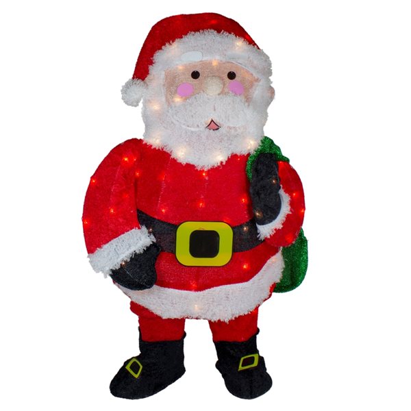 Northlight 32-in Lighted Chenille Santa with Gifts Outdoor Christmas ...