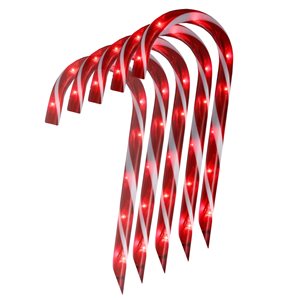 Northlight 12-in Red Lighted Outdoor Candy Cane Christmas Lawn Stakes - Set of 10